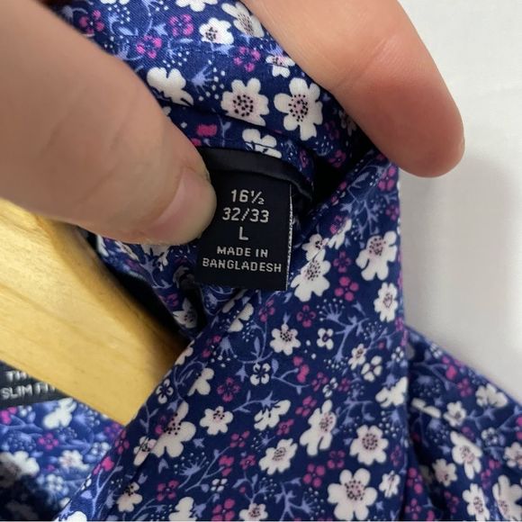 L Mini Floral Print Blue Purple White Button Down Shirt Tommy Hilfiger - Picture 7 of 8